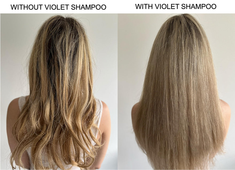 Alcôve Violet Shampoo bottle highlights mango extract for nourishment