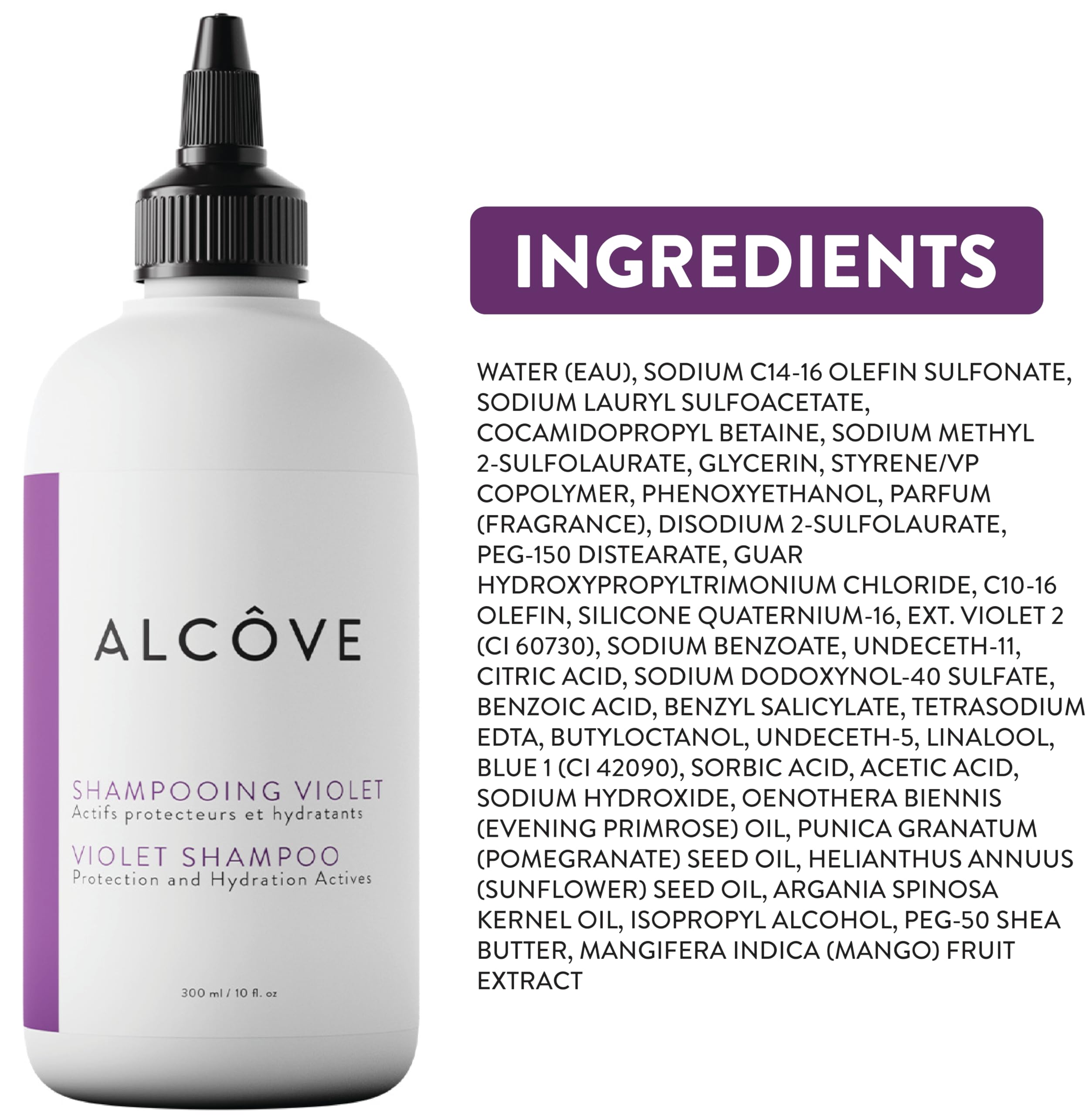 Alcôve Violet Shampoo after-use shine and frizz control on smooth hair