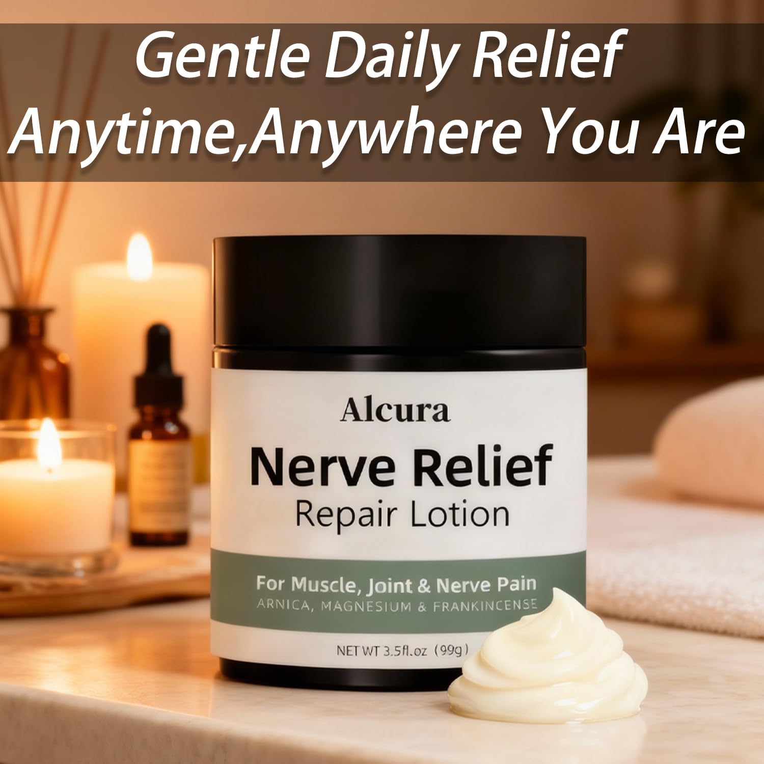 Alcura packaging on desk suggests convenient daily care within reach.