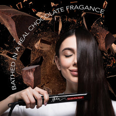 Close-up of hair frizz reduction after Alda Chocolate Keratin Treatment.
