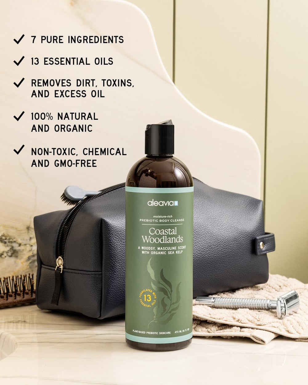 Aleavia Coastal Woodlands natural sea kelp ingredients nourish the skin.