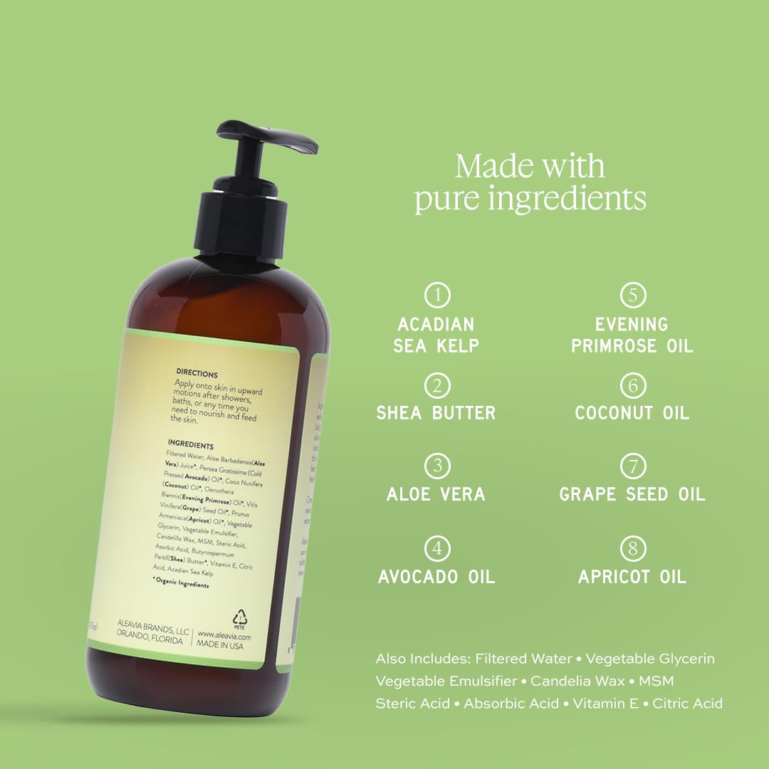Aleavia unscented prebiotic lotion texture close-up shows smooth absorption