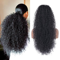 Alebery 27 inch drawstring ponytail with deep curly texture for instant length.