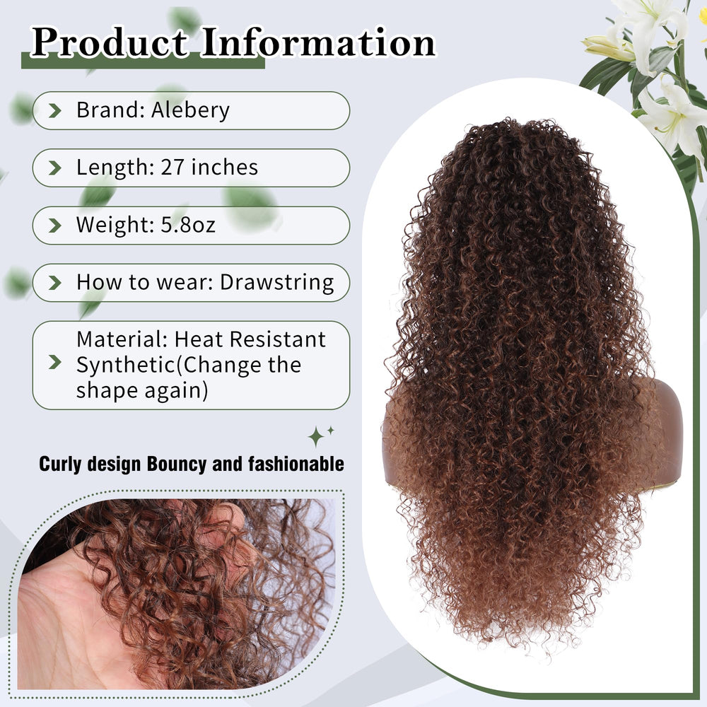 Alebery deep curly brown ponytail texture close-up shows natural movement.