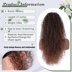 Alebery deep curly brown ponytail texture close-up shows natural movement.