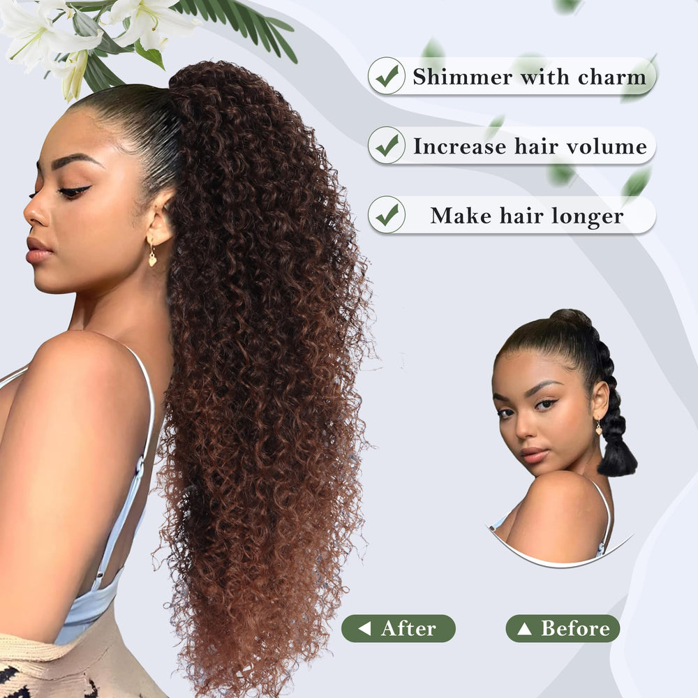 Alebery drawstring ponytail being applied quickly with wrap-and-secure method.