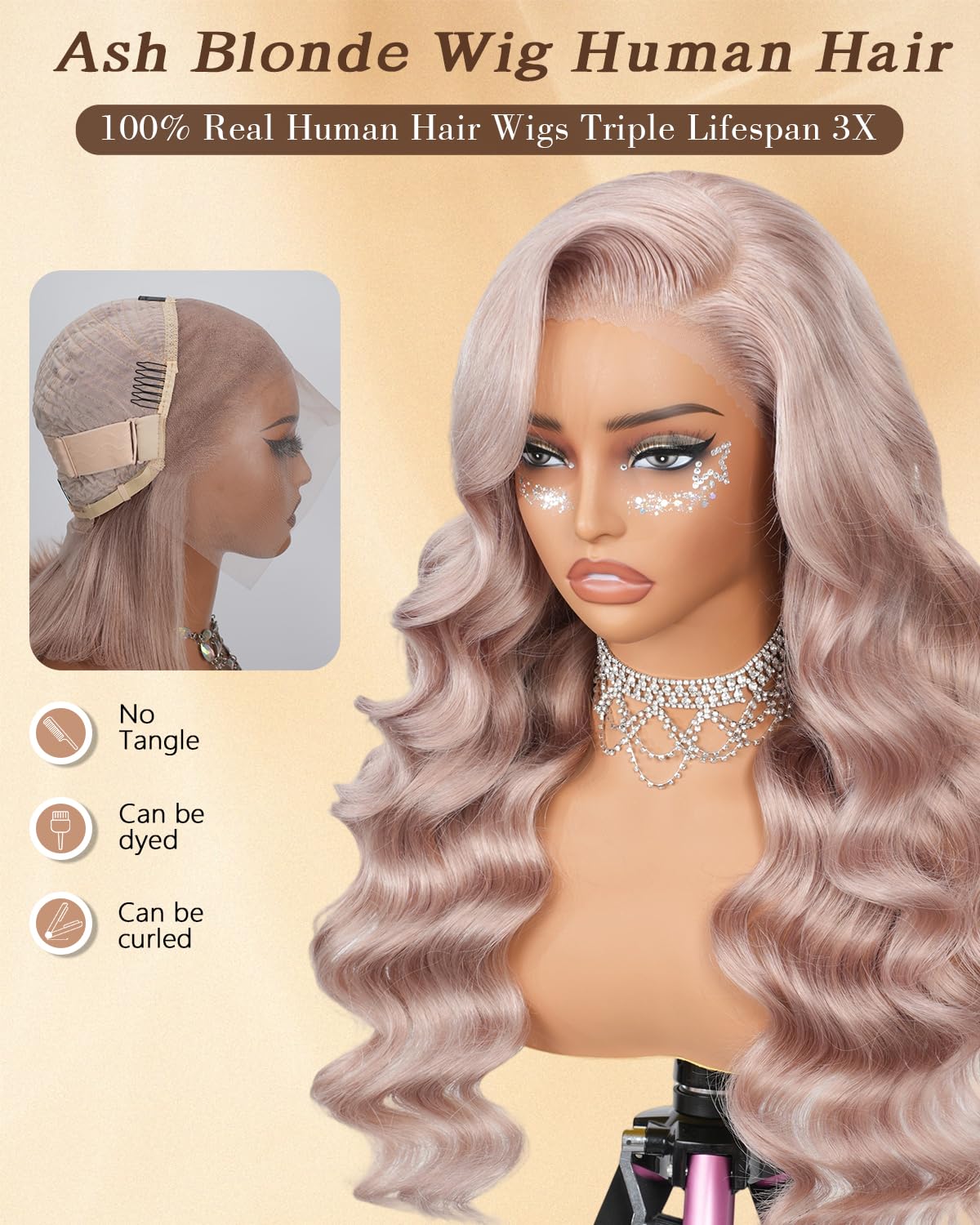Alepop ash blonde wig 13x6 deep part with versatile parting options