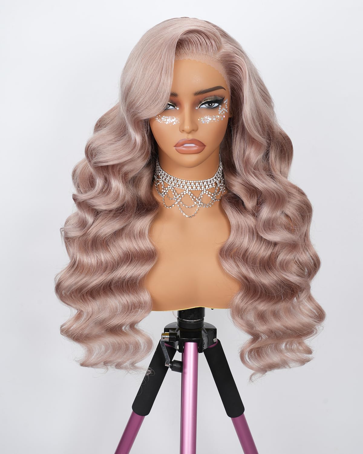 Alepop ash blonde wig 28-inch body wave lace front for natural movement
