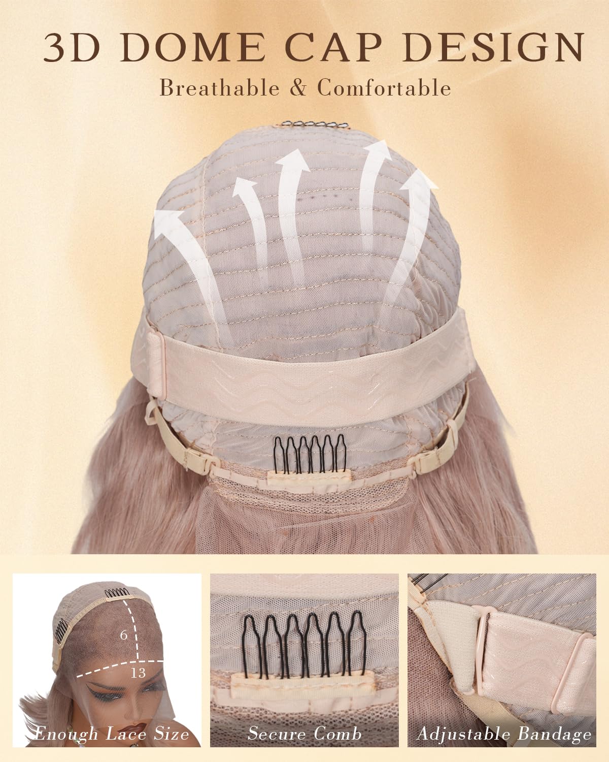 Alepop lace-front wig with four combs and two adjustable belts for secure fit