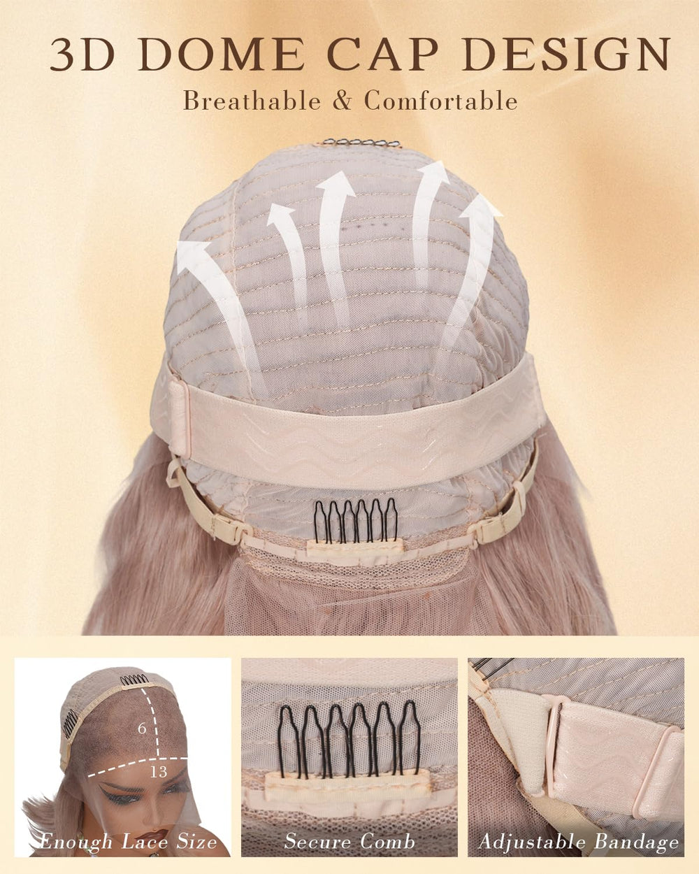 Alepop lace-front wig with four combs and two adjustable belts for secure fit