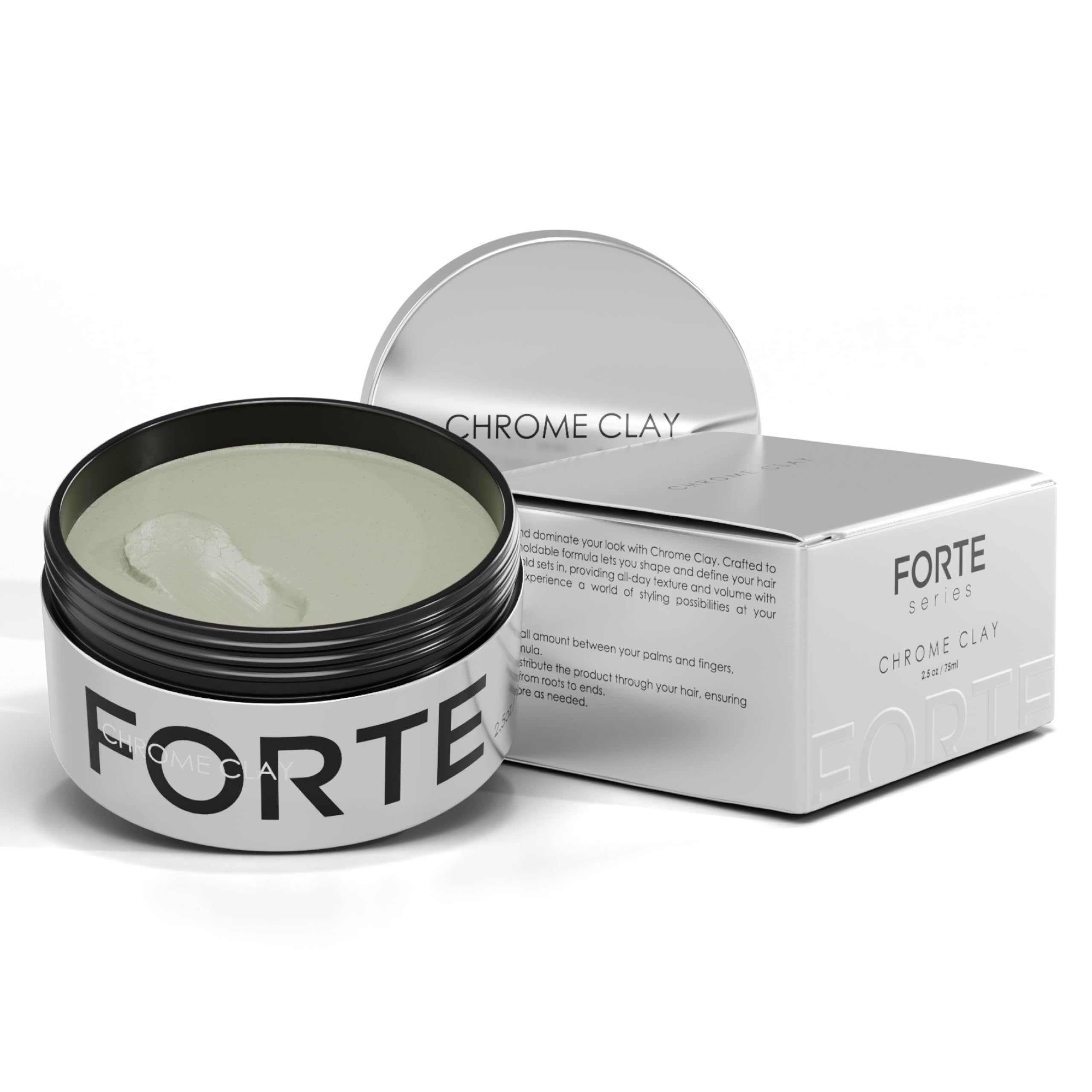 Alex Costa Chrome Clay Forte bottle showing strong hold and matte finish.
