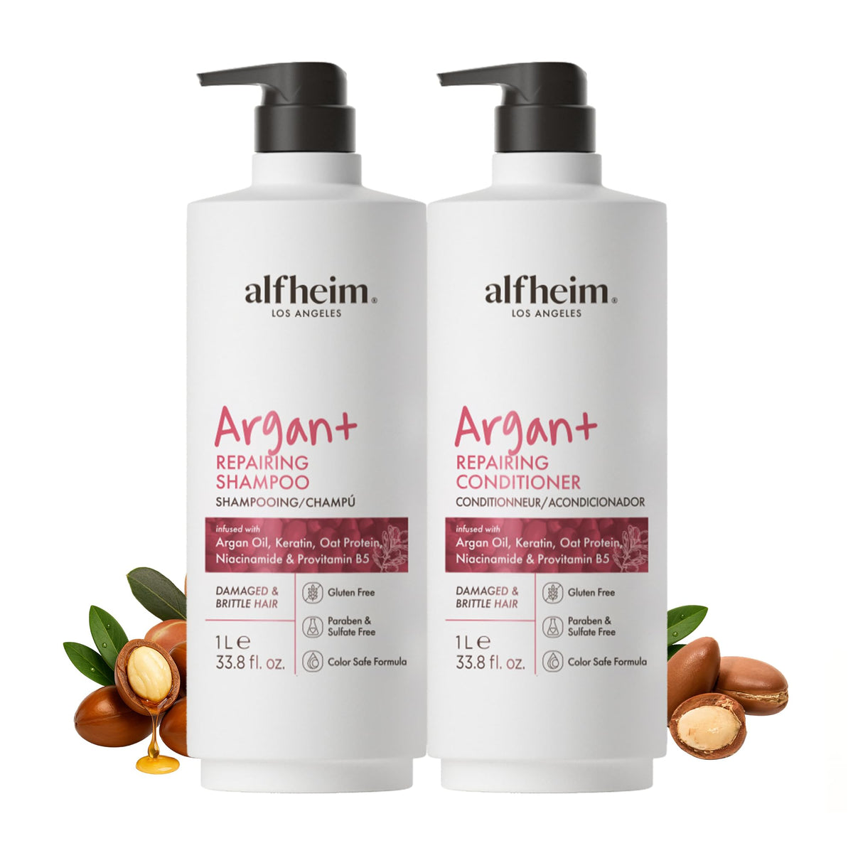 ALFHEIM Argan+ Repair packaging showcases the duo for an at-home repair routine.