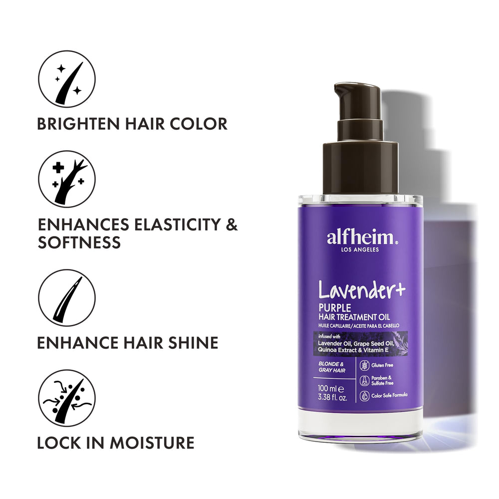 ALFHEIM Lavender+ application close-up showing lightweight, non-greasy texture on hair.