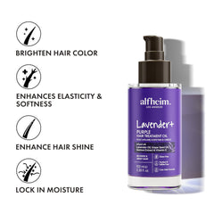 ALFHEIM Lavender+ application close-up showing lightweight, non-greasy texture on hair.