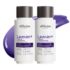 ALFHEIM Lavender+ Purple Shampoo and Conditioner duo for cool-toned hair and shine.