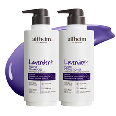 ALFHEIM Lavender Shampoo bottle on a bathroom counter for cool-toned blonde maintenance