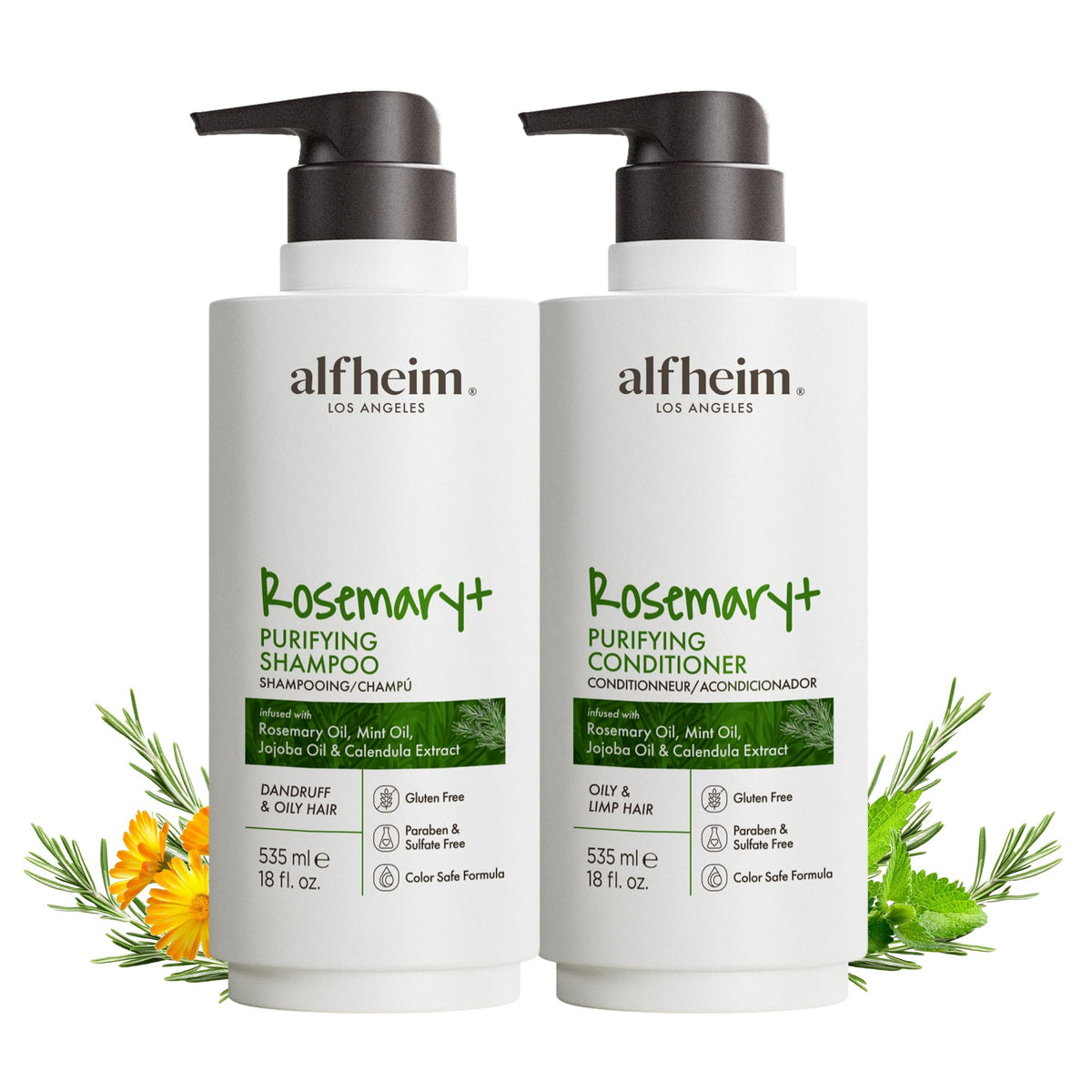 ALFHEIM Rosemary+ Purifying Shampoo bottle pour for refreshing scalp cleanse