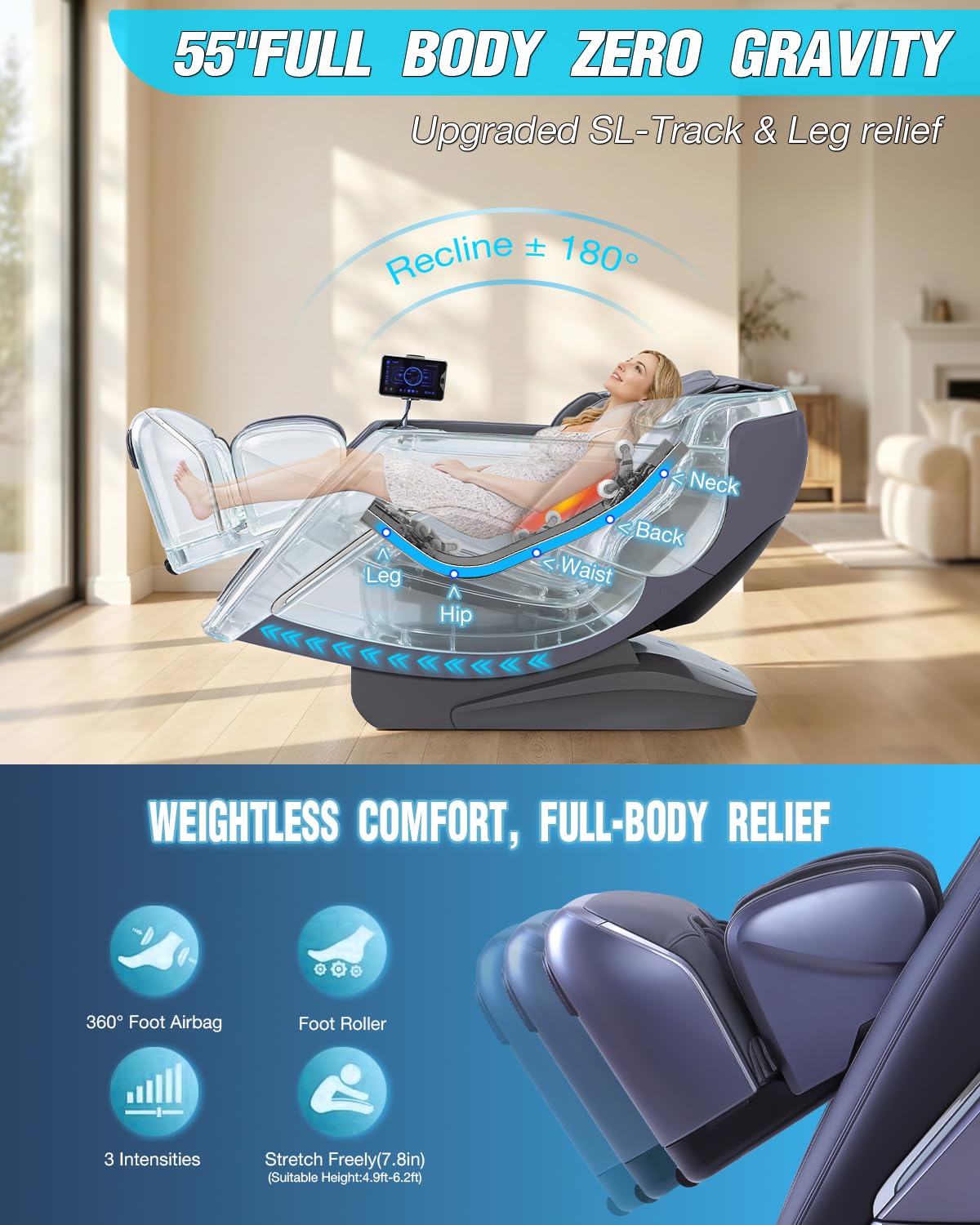 Alfine A710 Pro electric calfrest extension supports comfortable leg relaxation.