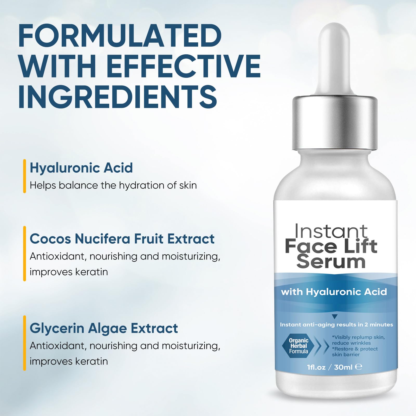 ALFREVER Instant Face Lift Serum applied to the face for instant tightening.