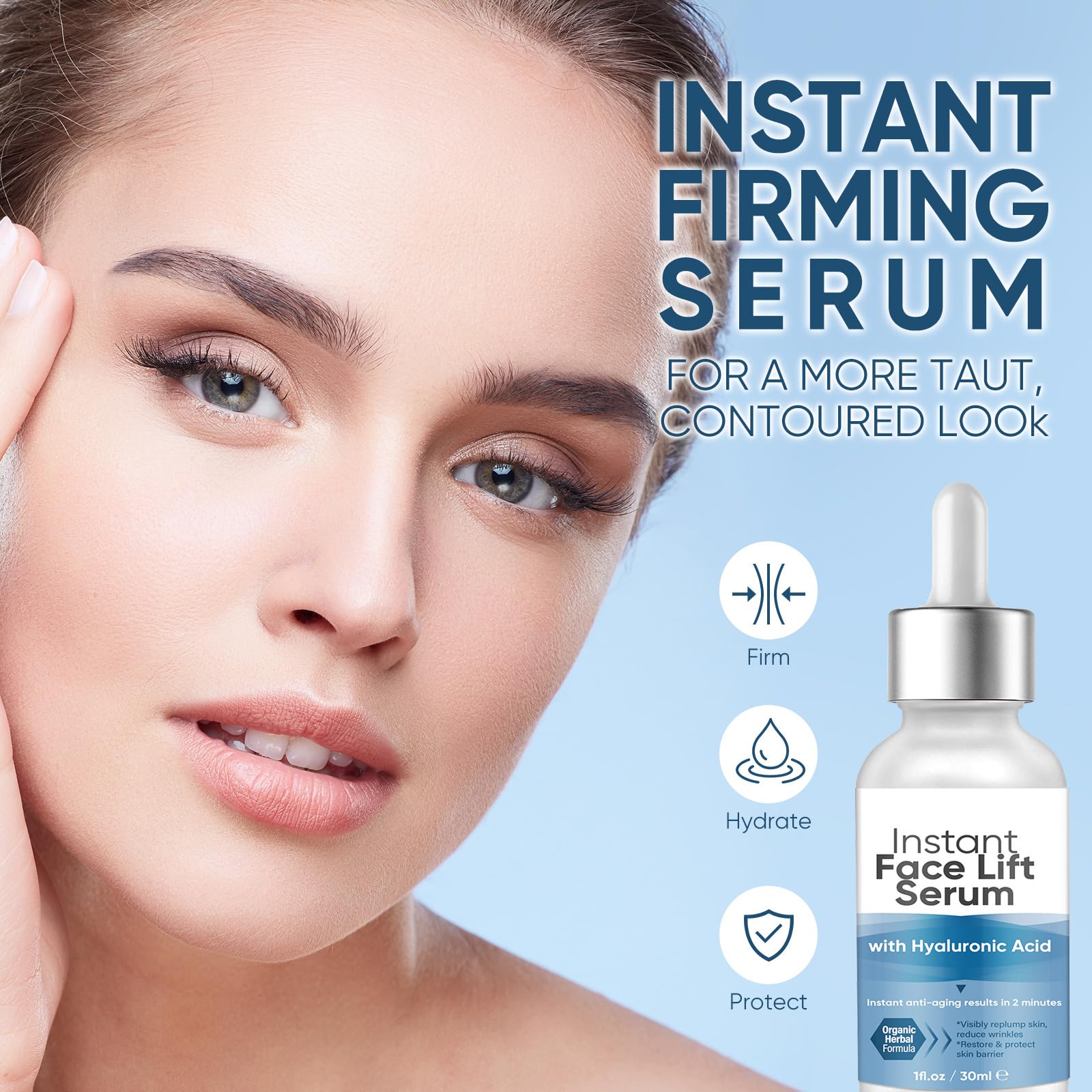ALFREVER Instant Face Lift Serum dispensed for precise pea-sized application.
