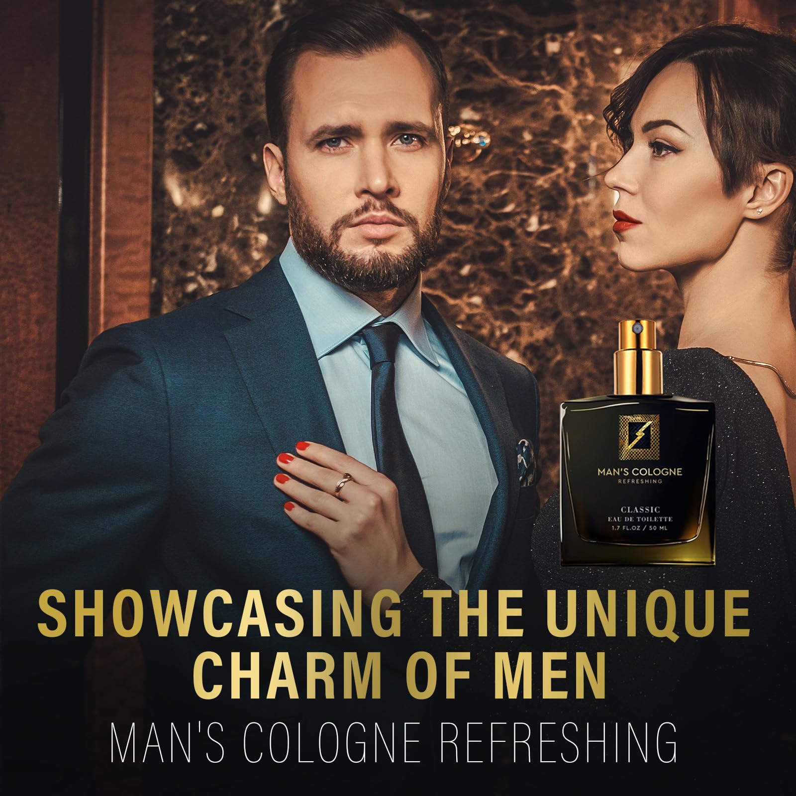 ALFREVER pheromone cologne bottle closeup, luxurious scent impression.
