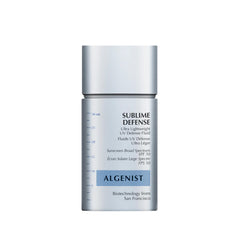 Algenist Sublime Defense bottle close-up showing oil-free SPF50 protection