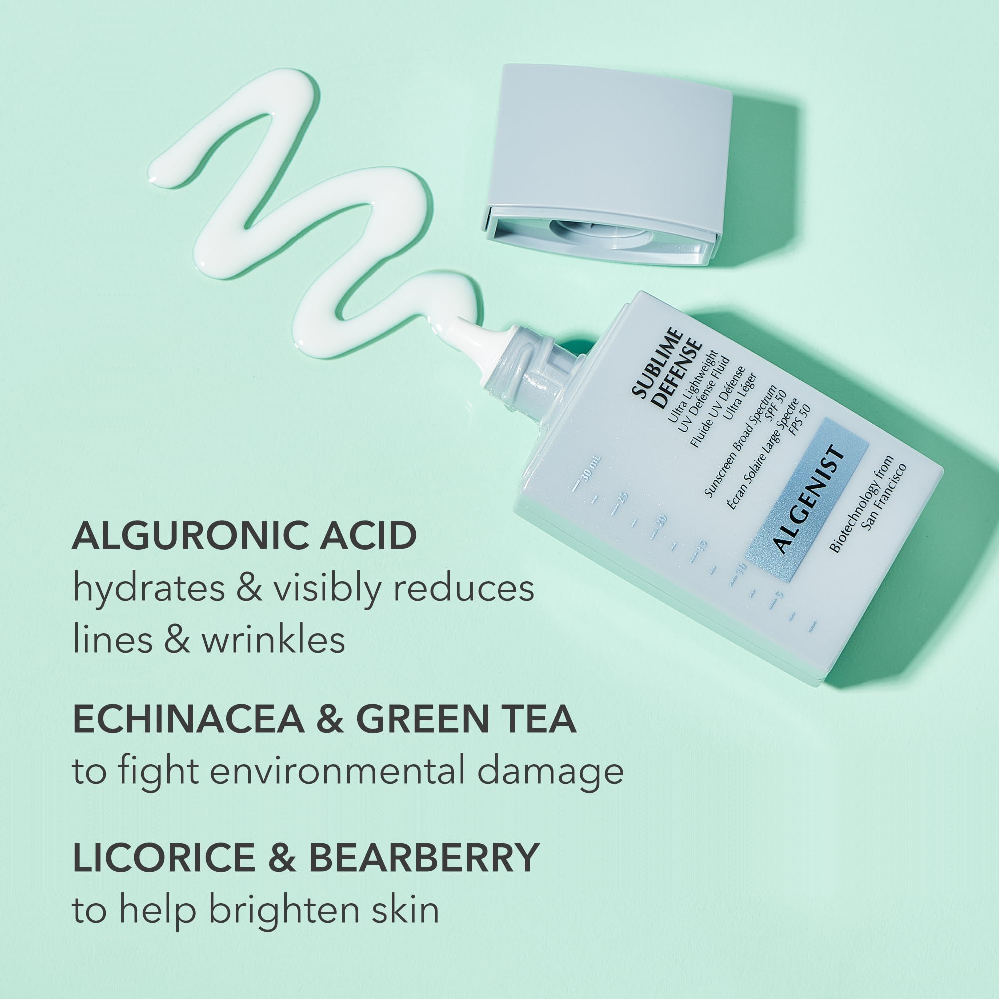 Algenist Sublime Defense echinacea and green tea ingredients showcase