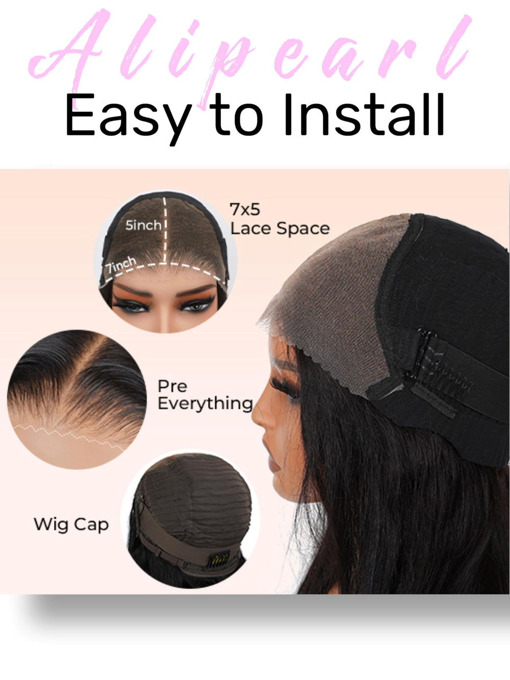 Ali Pearl cap closeup pre-plucked showing baby hairs for natural look.