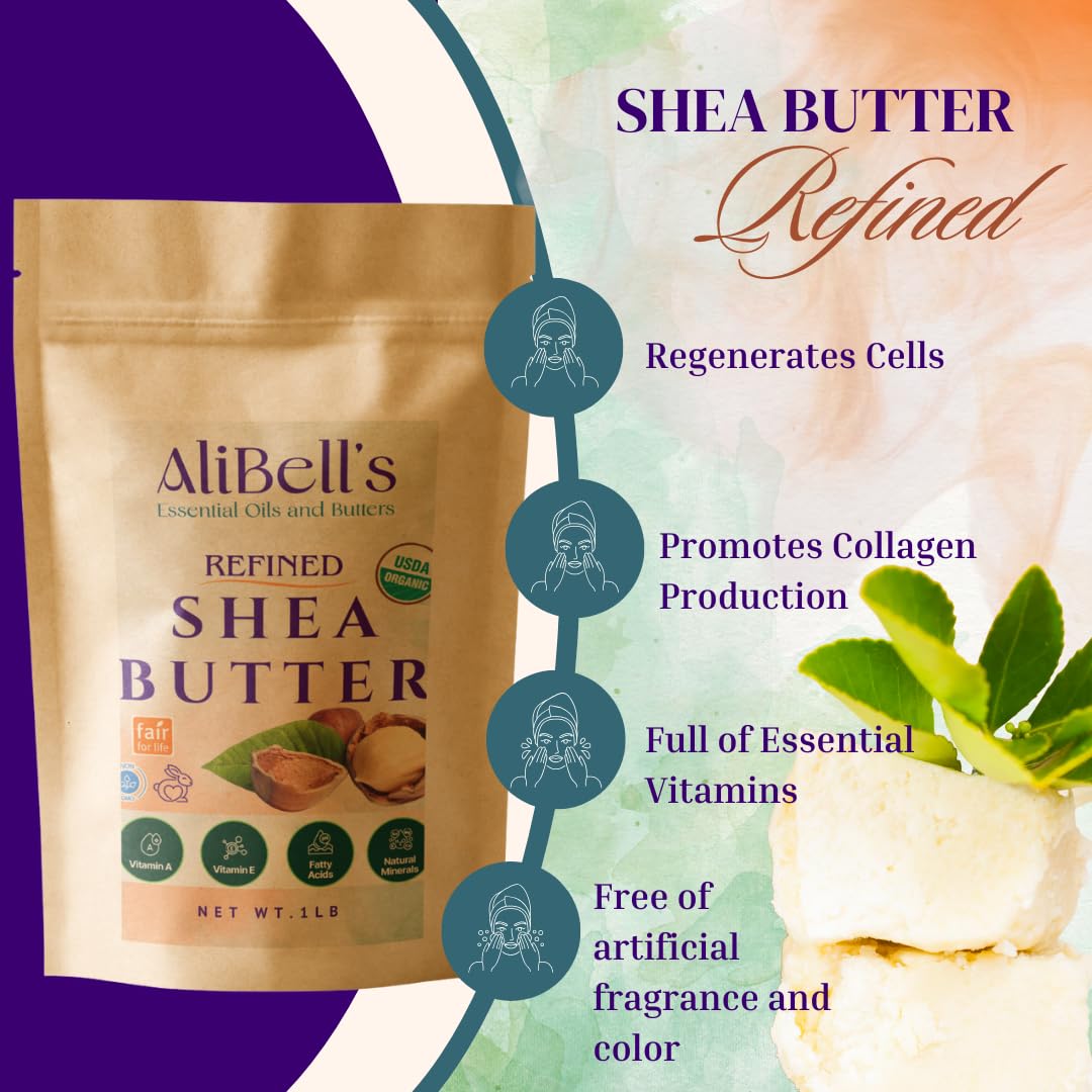 AliBell's refined shea butter firm chunks melt easily in hand for DIY skincare.