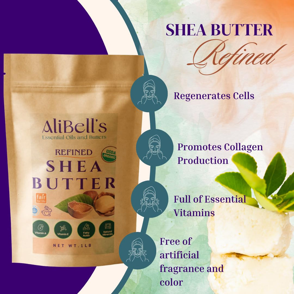AliBell's refined shea butter firm chunks melt easily in hand for DIY skincare.