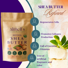 AliBell's refined shea butter firm chunks melt easily in hand for DIY skincare.