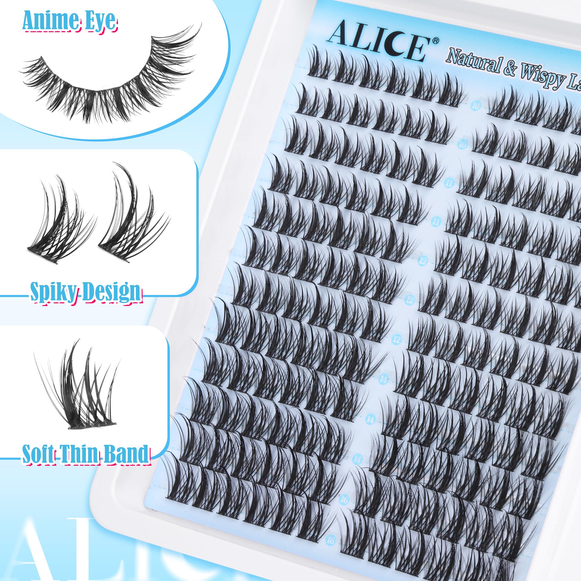 ALICE 10-16mm anime cat-eye look using dramatic yet comfortable clusters.