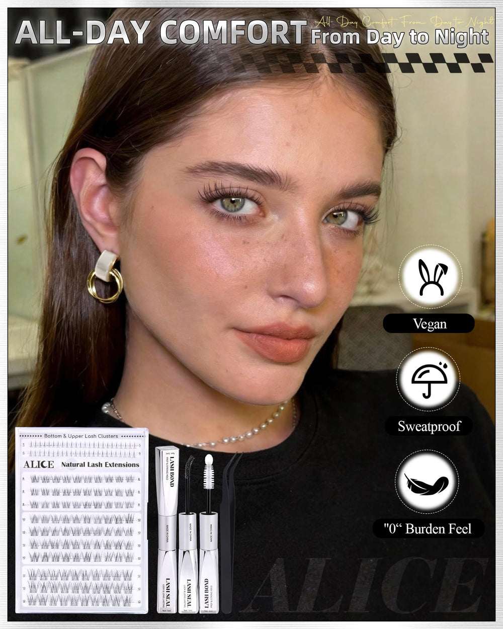 ALICE clear-band lash extensions blend invisibly with lash line