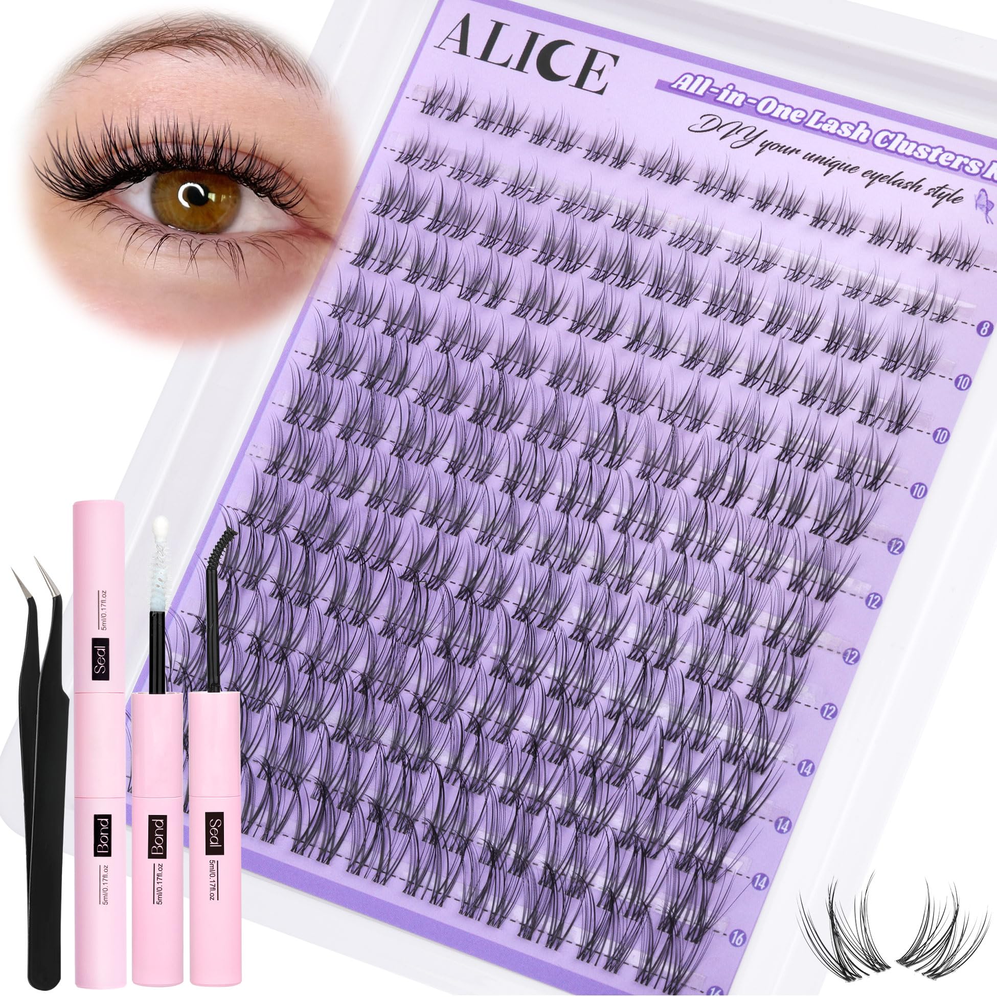 ALICE cluster eyelash kit with natural wispy lashes for a day-long enhancement