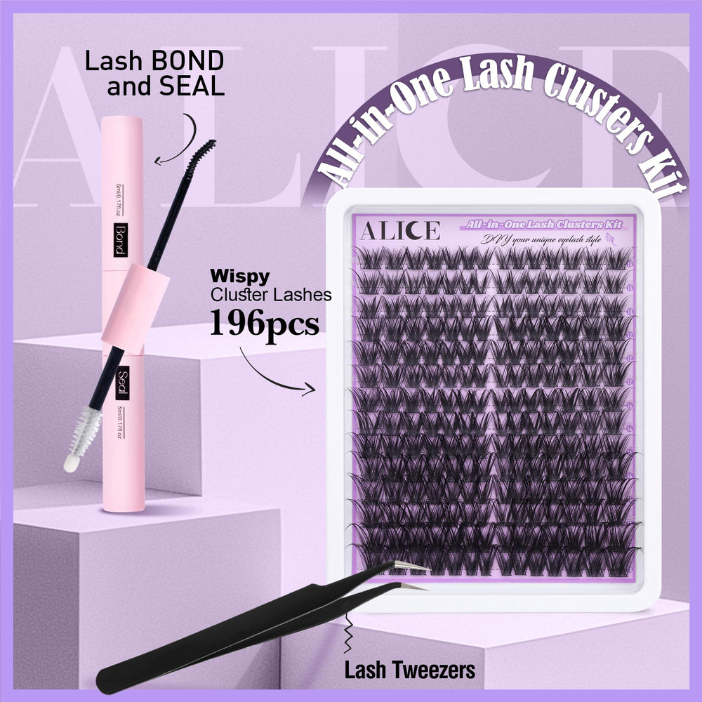 ALICE 10-18mm lash clusters display versatile lengths for natural to wispy looks.