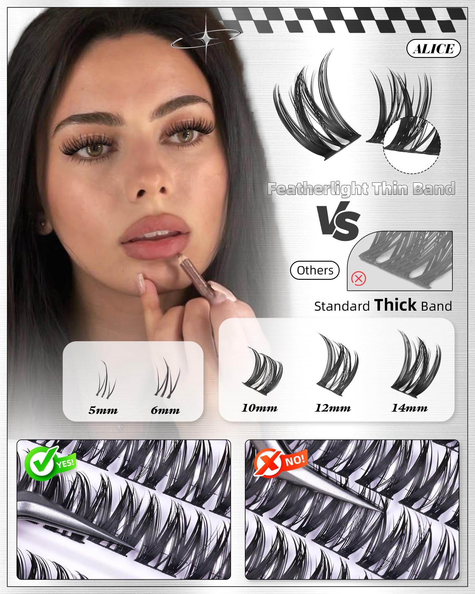 ALICE Flaunt Lash Clusters Kit bottom lashes to open and balance the eyes.