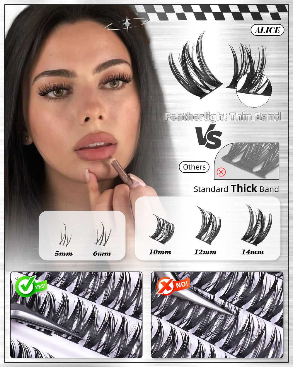 ALICE Flaunt Lash Clusters Kit bottom lashes to open and balance the eyes.