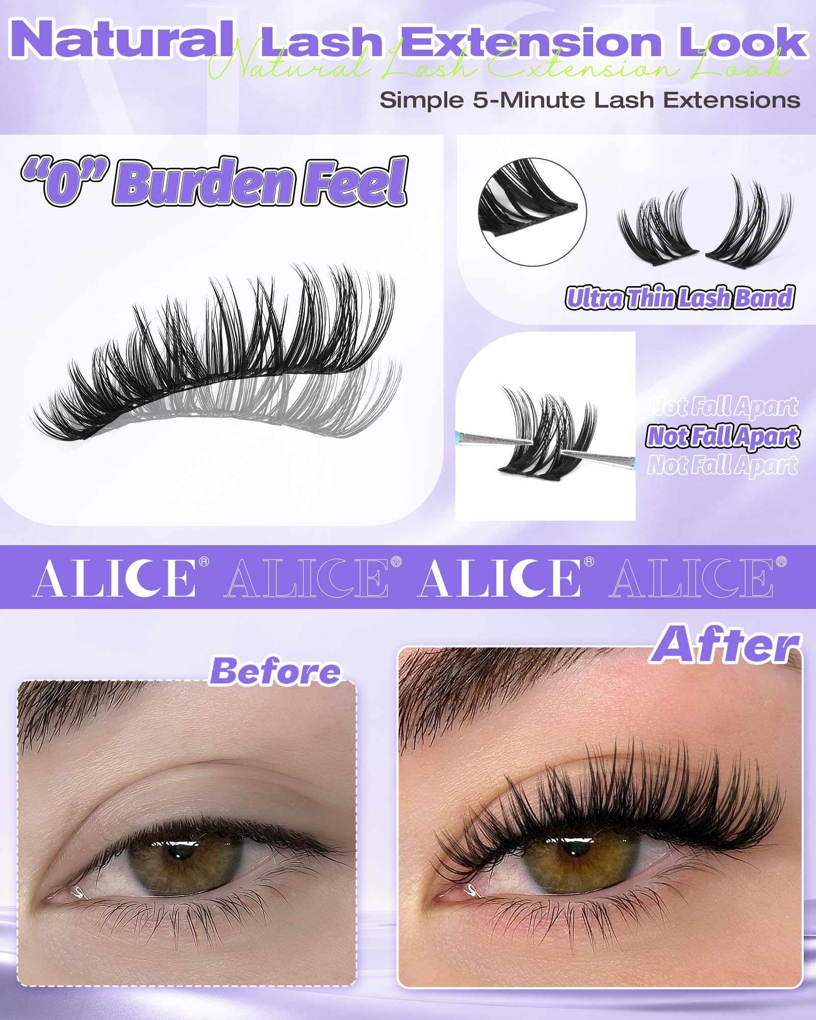 ALICE Flaunt Lash Clusters mid-12mm deliver balanced feathered density across lashes