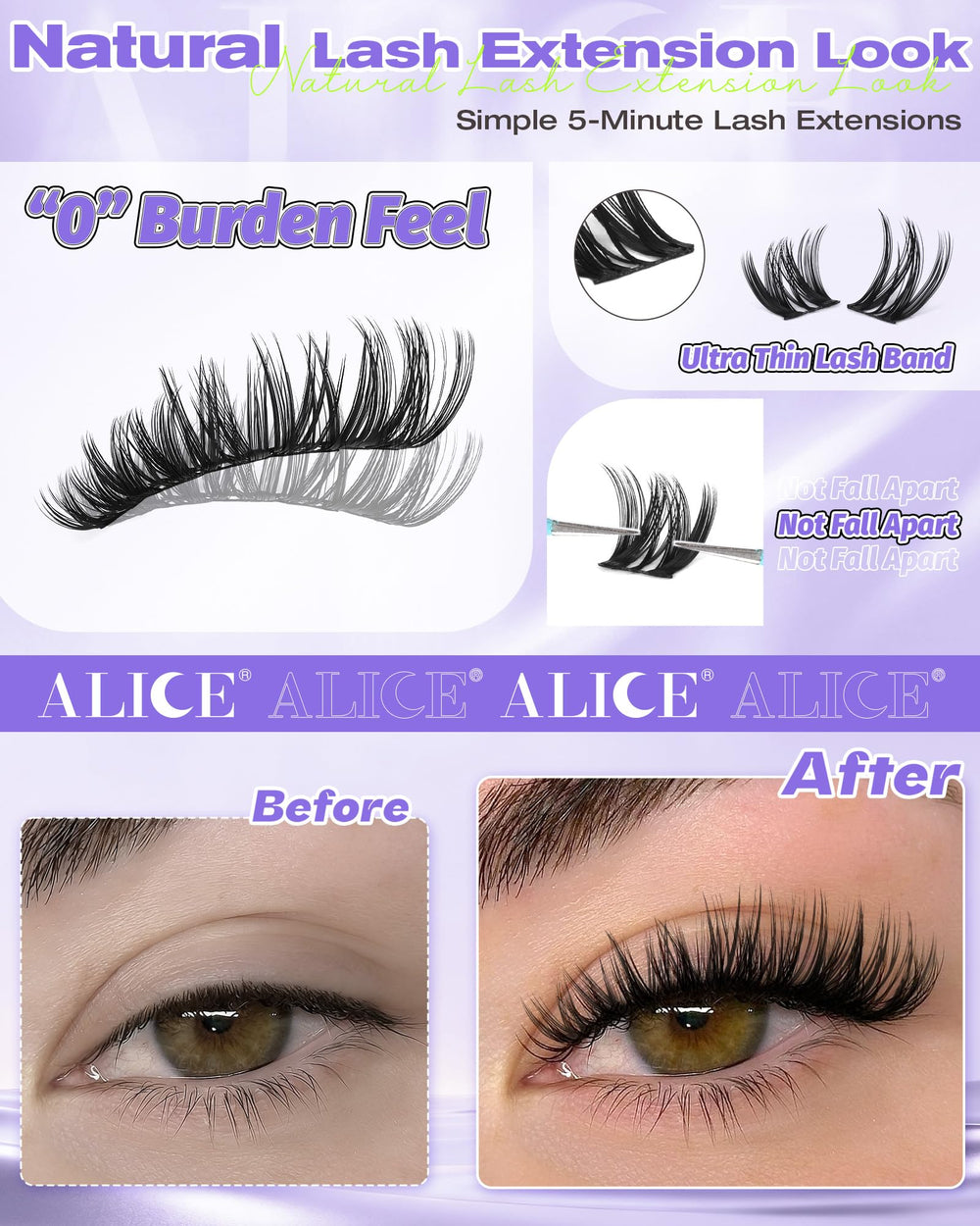 ALICE Flaunt Lash Clusters mid-12mm deliver balanced feathered density across lashes