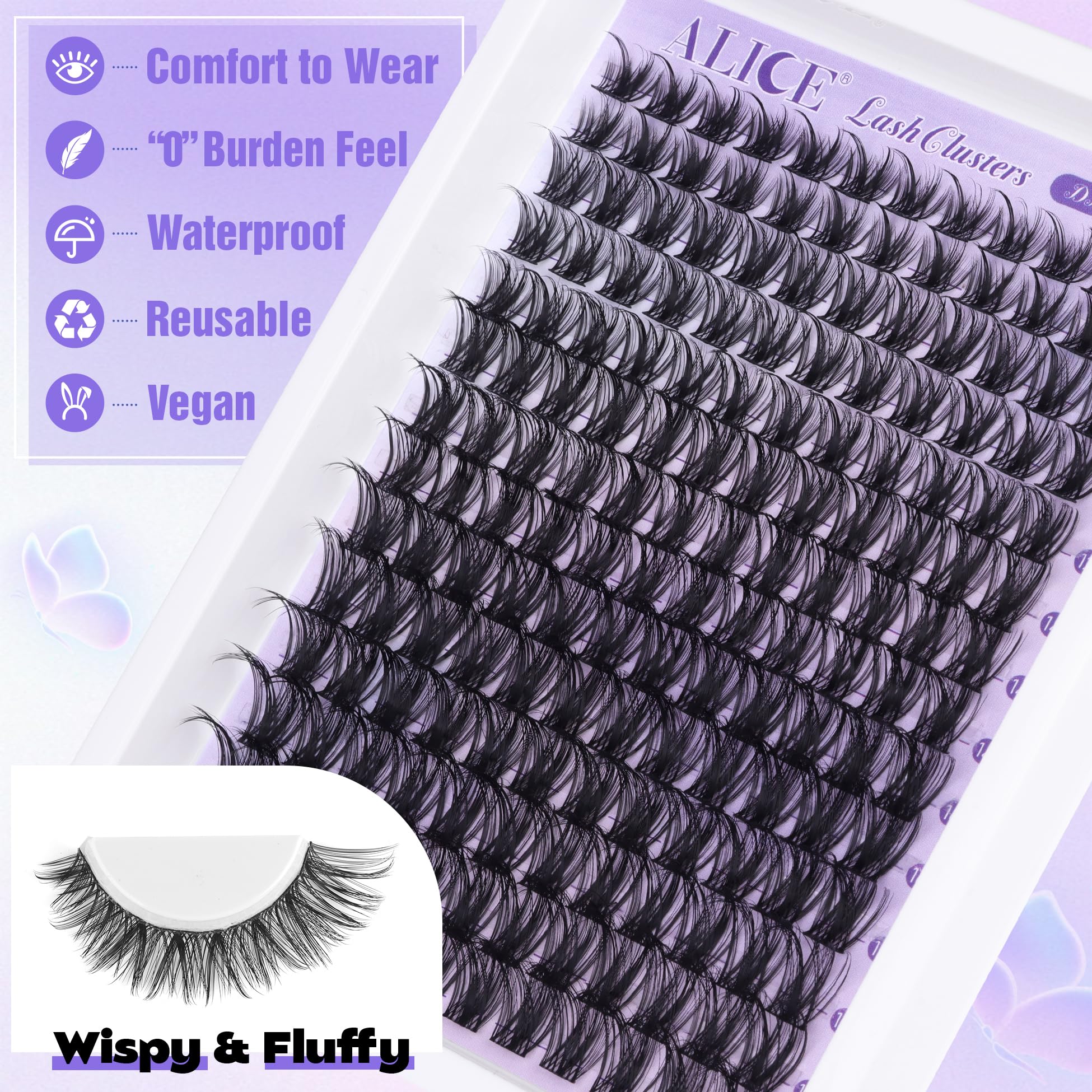 ALICE Lash Clusters Kit long lashes 10-18mm ideal for natural to dramatic effects.