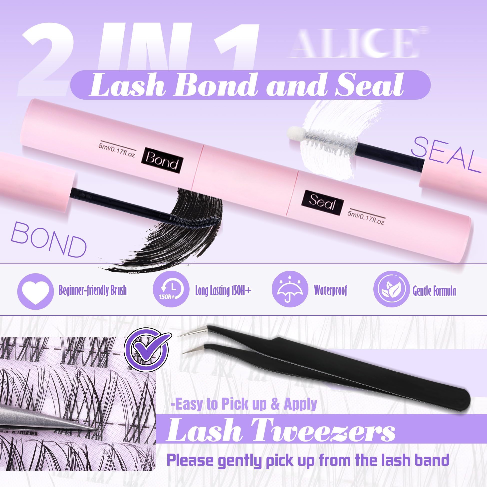 ALICE Lash Clusters Kit precision tweezers allow precise, salon-like lash placement.