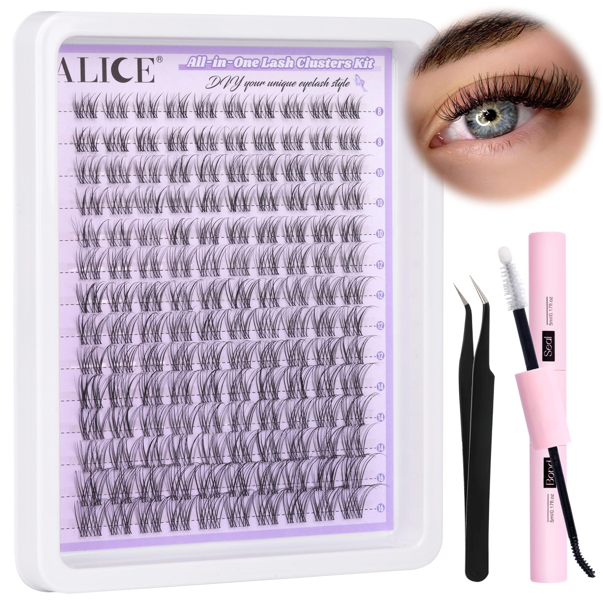 ALICE Lash Clusters Kit complete set includes tools for cohesive lash care at home.