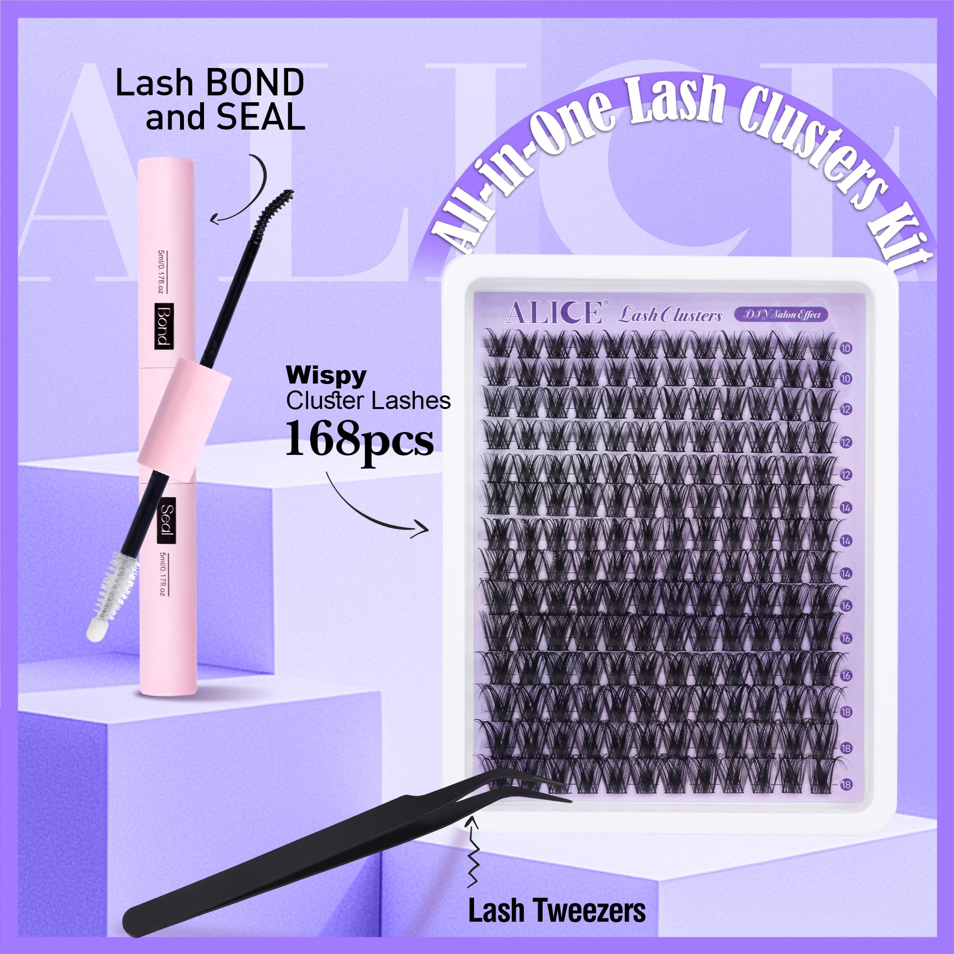 ALICE Lash Clusters Kit venue-ready look with mixed lengths for events.