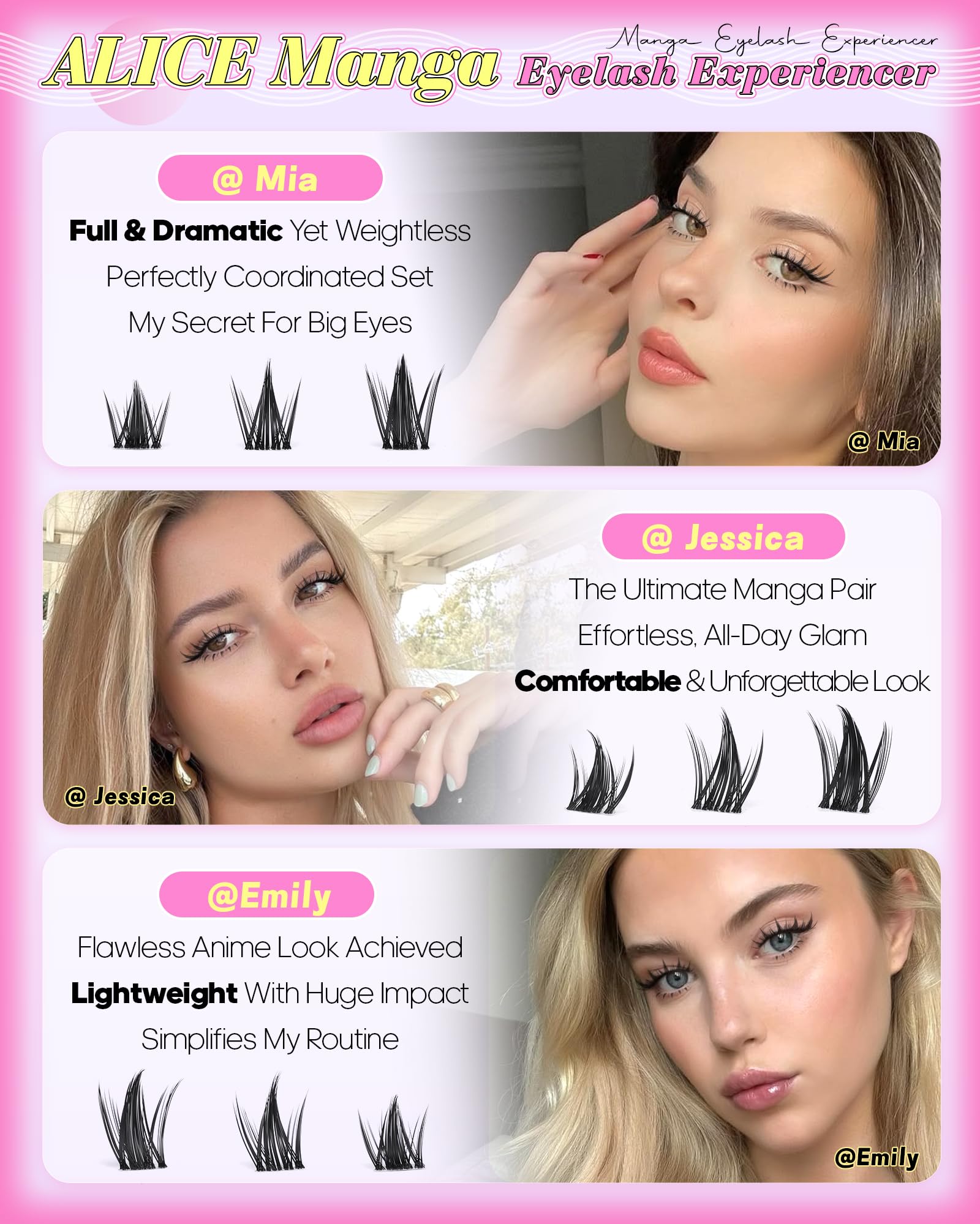 ALICE Manga Lash Clusters Kit bond seal glue helps lashes resist oils for lasting wear.