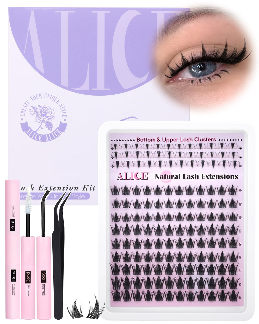 ALICE Manga Lash Clusters Kit bottom clusters 5–7mm blend subtly with real lashes.