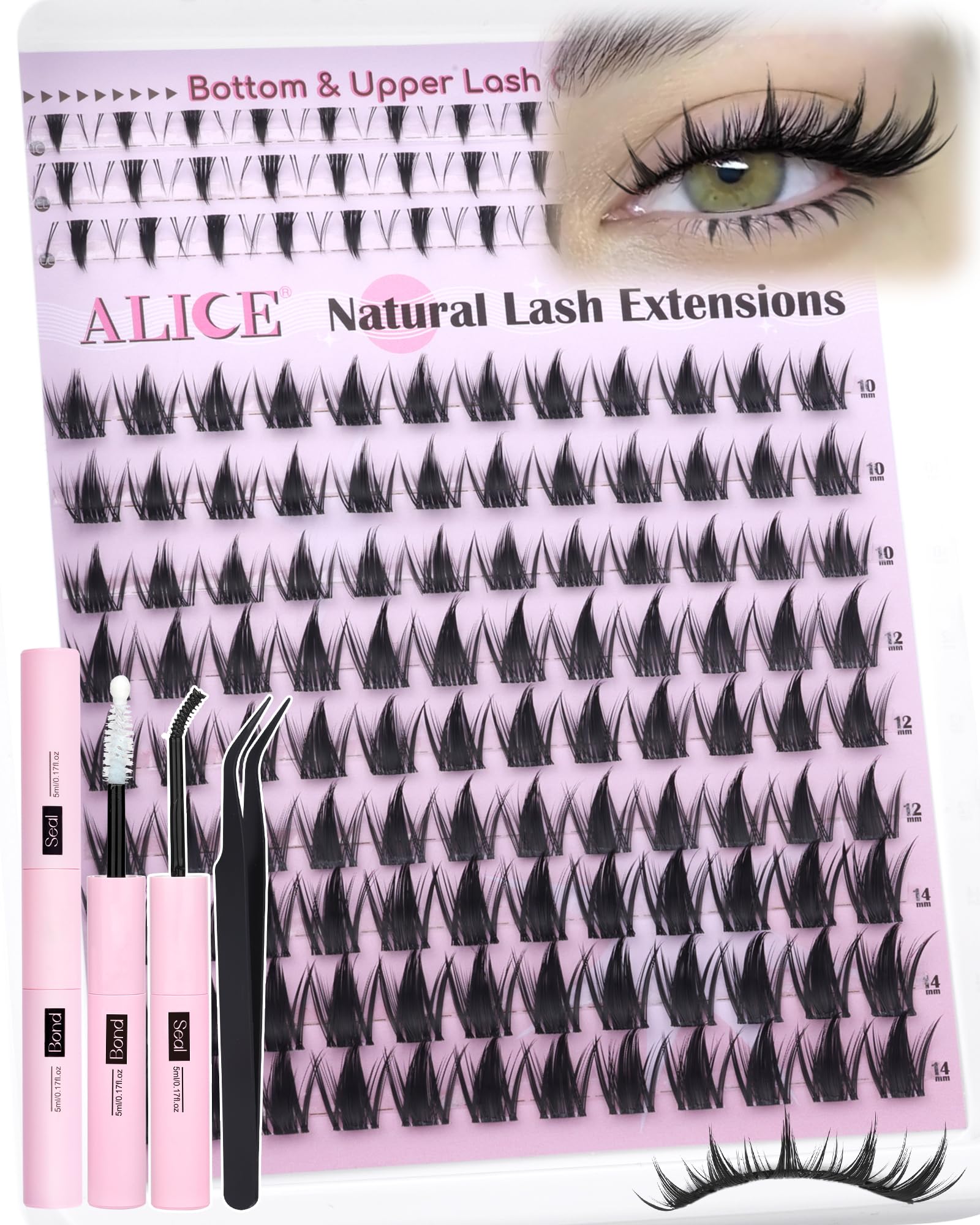 ALICE Manga Lash Clusters Kit clear band pack shows coordinated lashes for a seamless manga look.