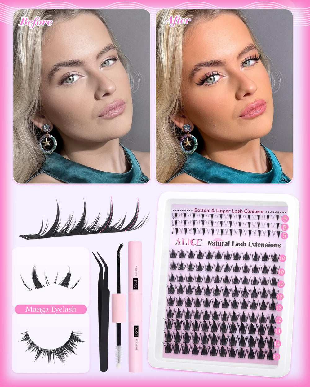 ALICE Manga Lash Clusters Kit spiky bottom lashes add texture without bulk for drama.