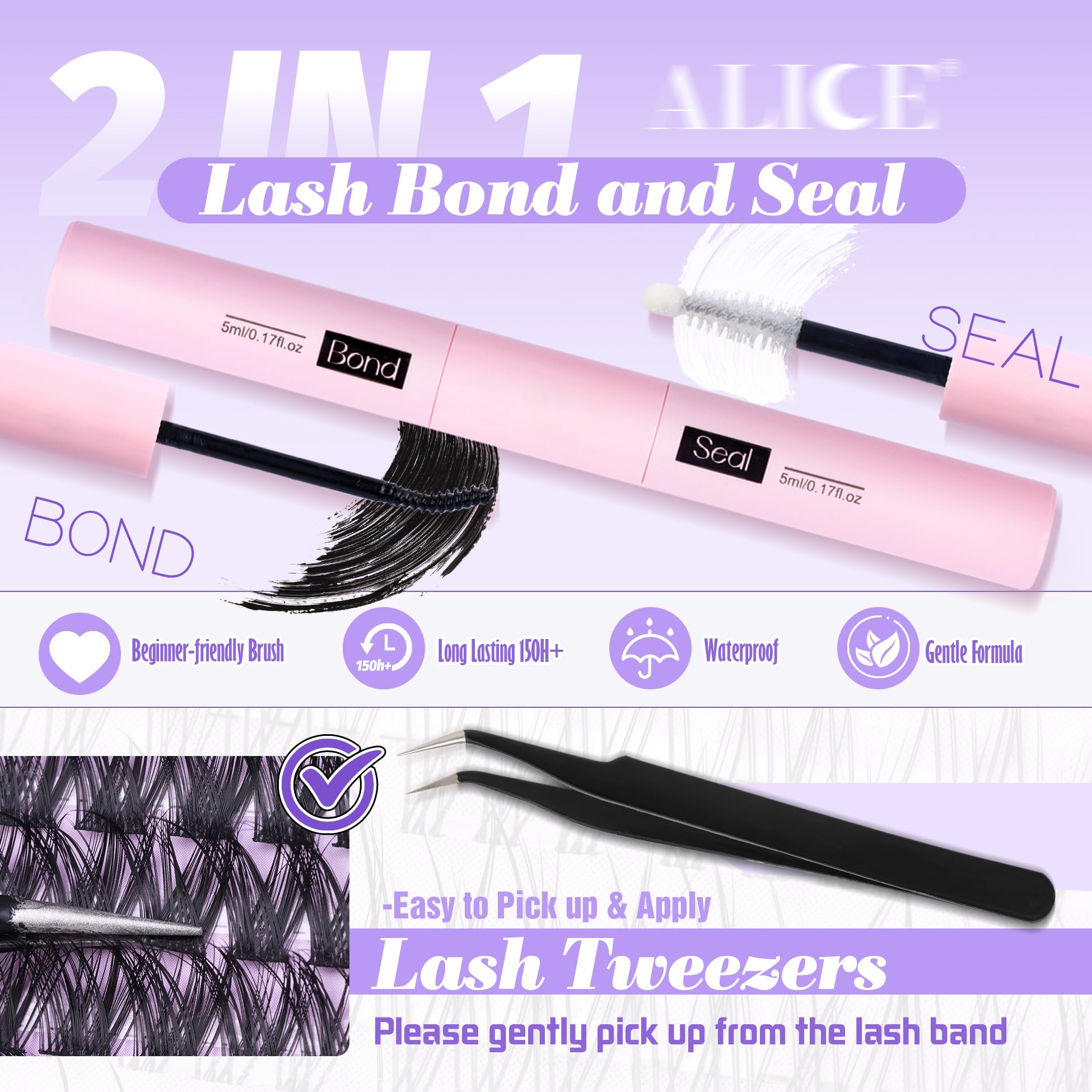 ALICE precision lash tweezers featured for accurate placement during DIY extensions.