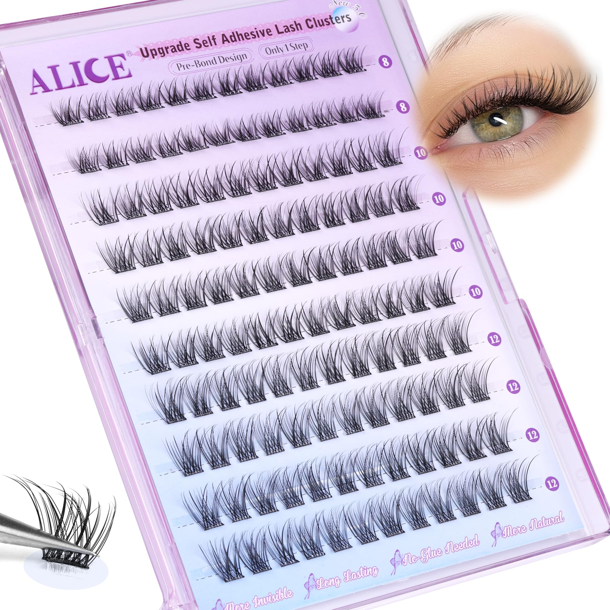 ALICE lash clusters with tweezers for precise, mess-free placement.