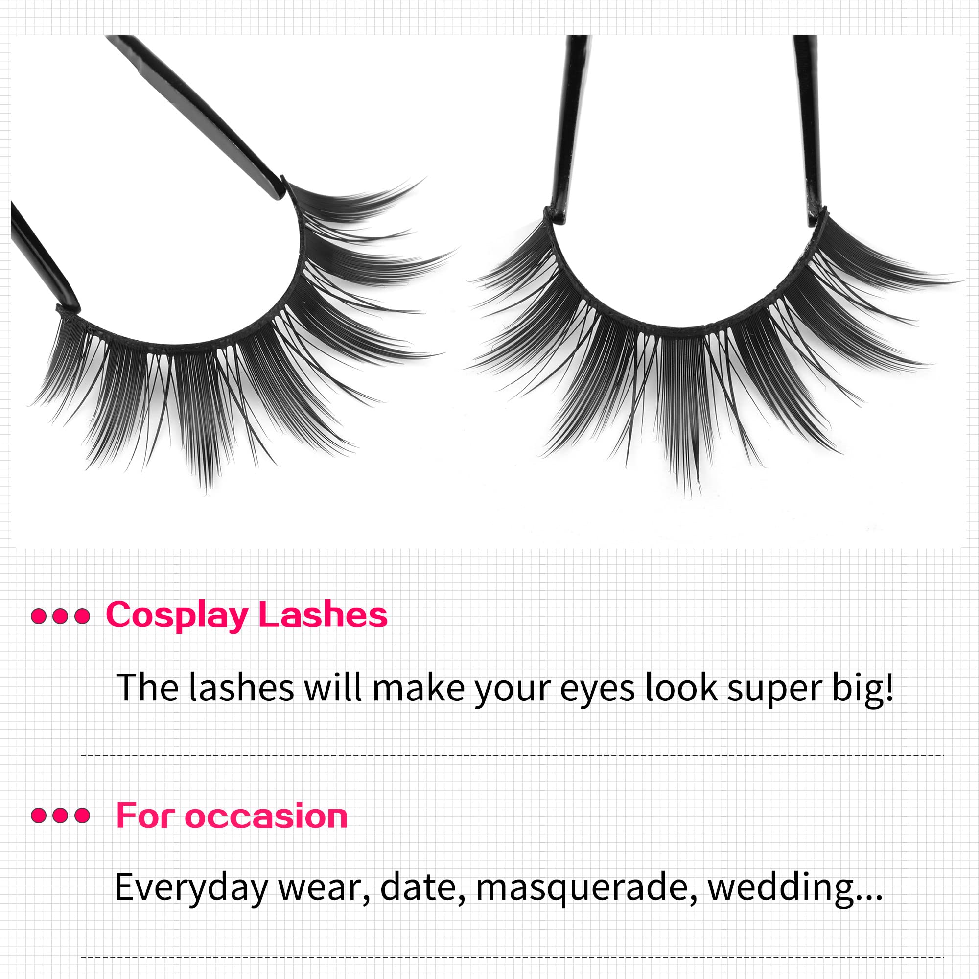 ALICROWN HAIR Manga-lashes blend wet-look lashes with spiked tails for dramatic flair.
